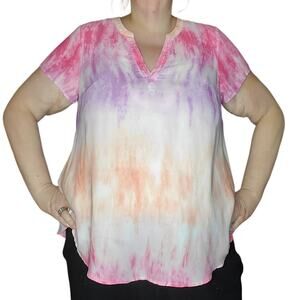 Torrid Georgette Blouse Size 0 (L) Pastel Ombre Flowy Top Easter Romantic Fairy